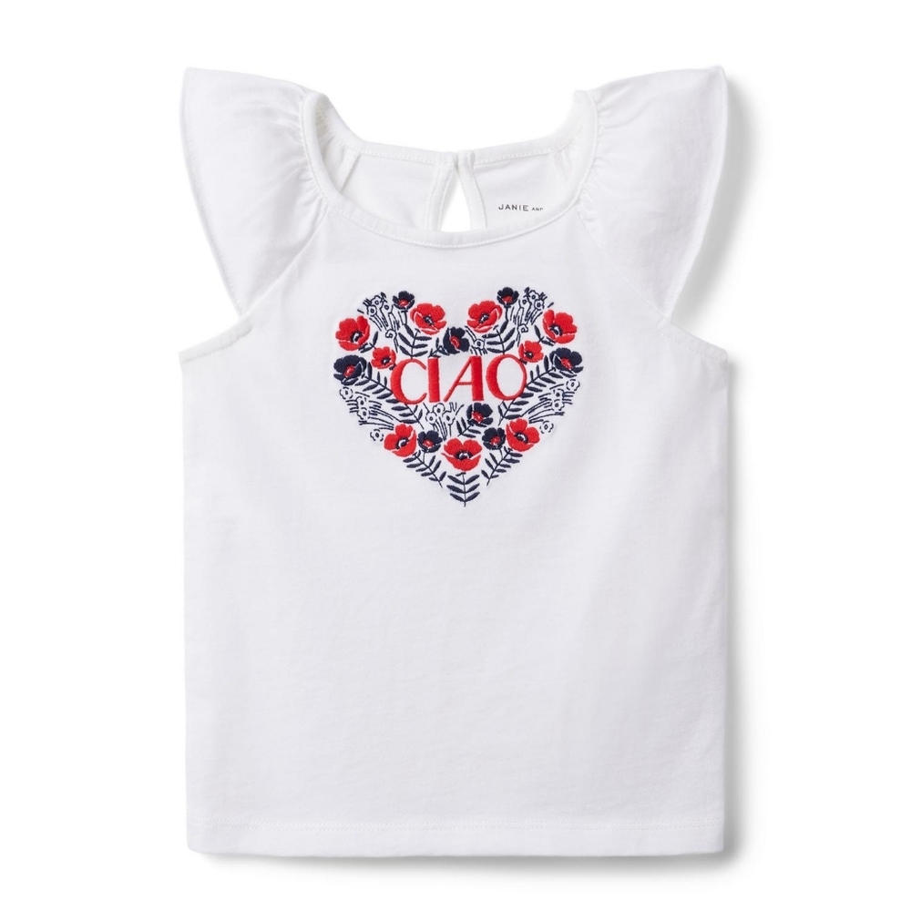 Janie and Jack White Tank Top with Floral Heart and 'Ciao'